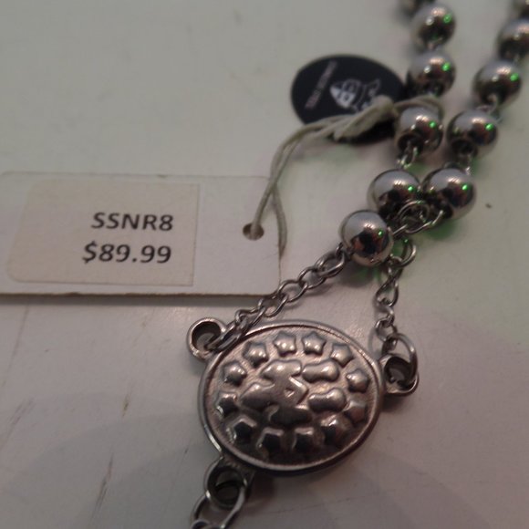 BNWT Black Jack $89 Stainless Steel Silver Color Rosary Prayer Beads - Picture 4 of 9